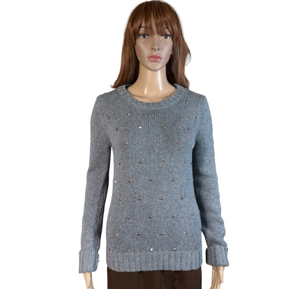 Fossil Wool Cashmere Blend Grey Beaded Sweater Size S